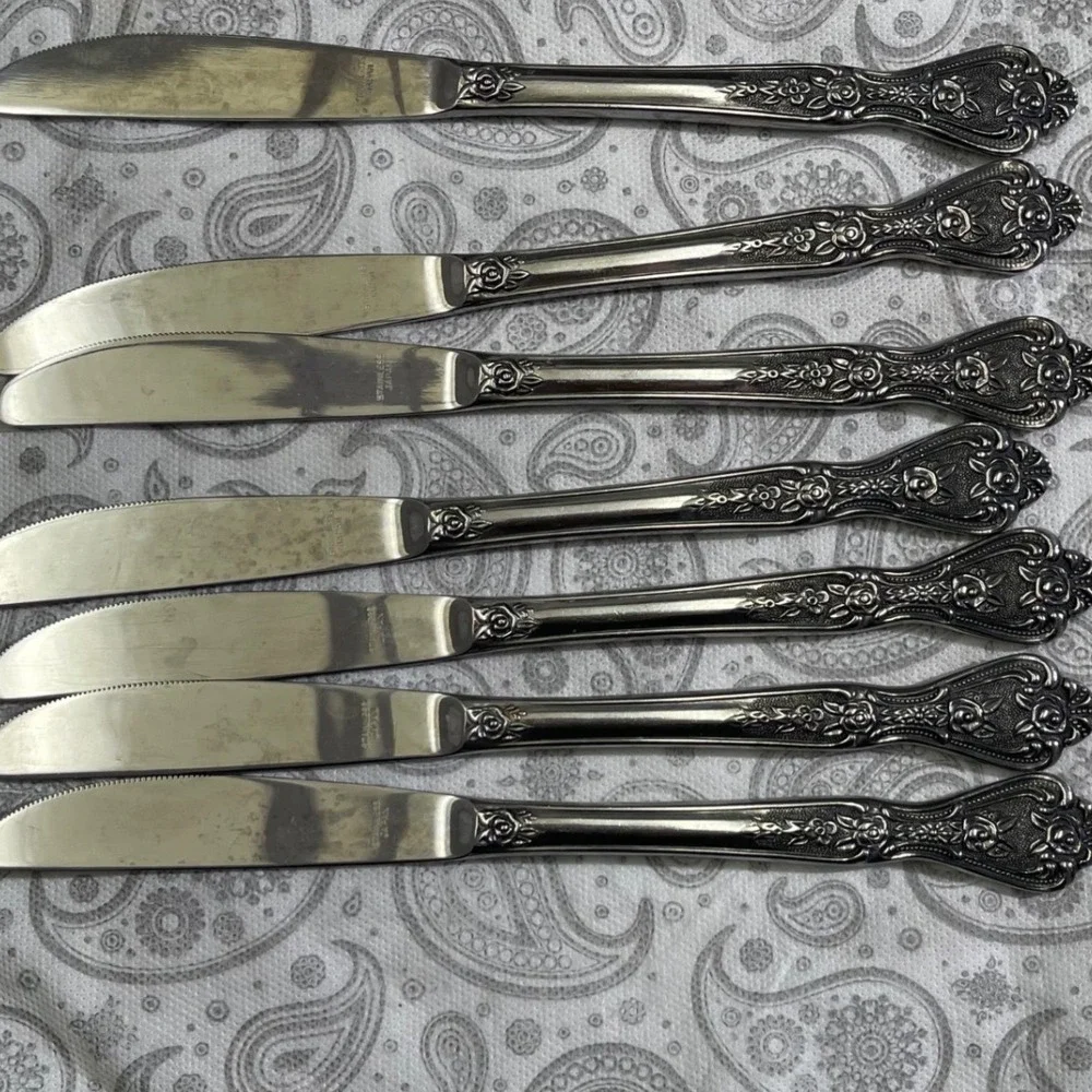 Normandy Rose Stainless Steel Dinner Knives Set of 7 Japan Floral Pattern